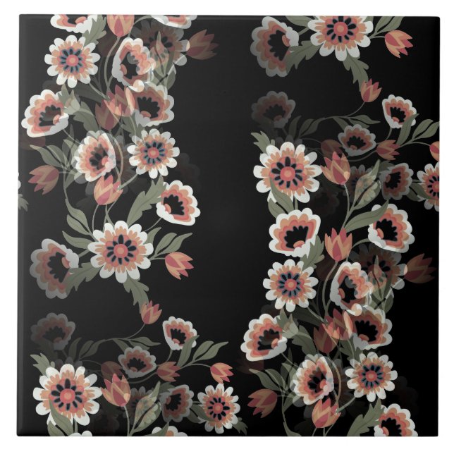 Baroque-Inspired Botanical Soft Pinks and Greens Ceramic Tile (Front)