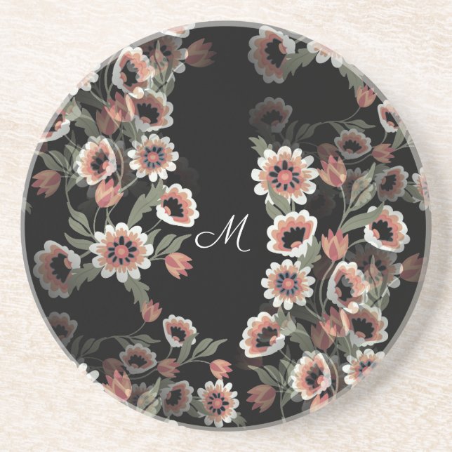 Baroque-Inspired Botanical Soft Pinks and Greens Coaster (Front)