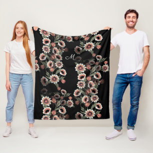 Baroque-Inspired Botanical Soft Pinks and Greens Fleece Blanket