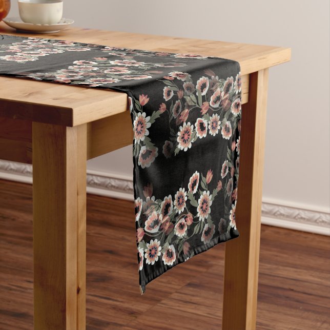 Baroque-Inspired Botanical Soft Pinks and Greens Medium Table Runner (In Situ)