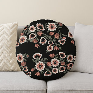 Baroque-Inspired Botanical Soft Pinks and Greens Round Cushion