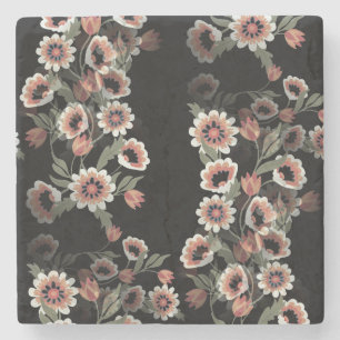 Baroque-Inspired Botanical Soft Pinks and Greens Stone Coaster