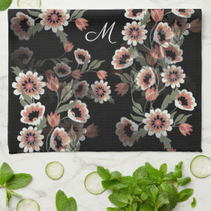 Baroque-Inspired Botanical Soft Pinks and Greens Tea Towel