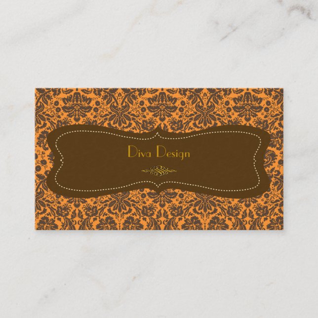 Baroque lace damask /faux gold/chestnut brown business card (Front)
