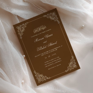 Baroque Lace Frame Rustic Brown Muslim Wedding Invitation