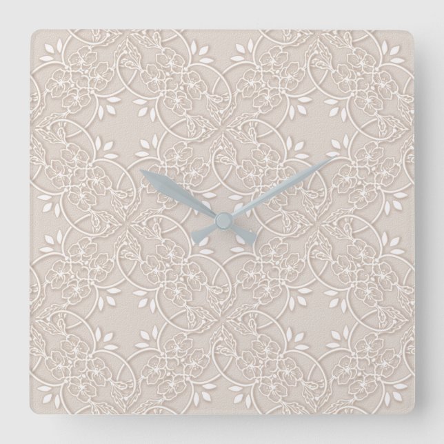 baroque lace pattern square wall clock (Front)