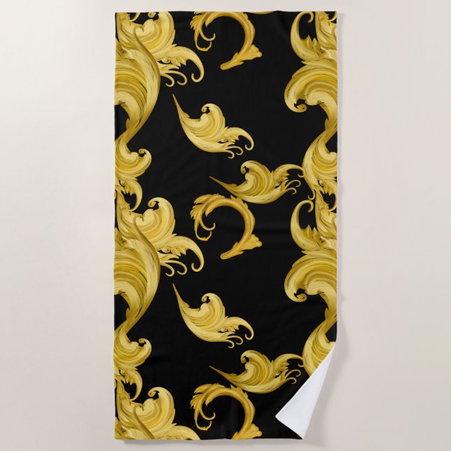 Baroque leaf,abstract,vintage flowers art beach towel (Front)