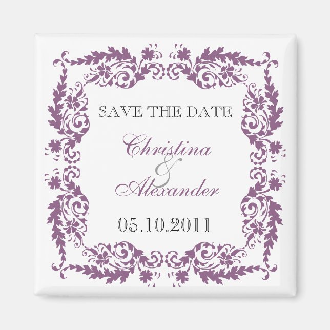 Baroque Leafy Frame Save The Date Magnet (Front)