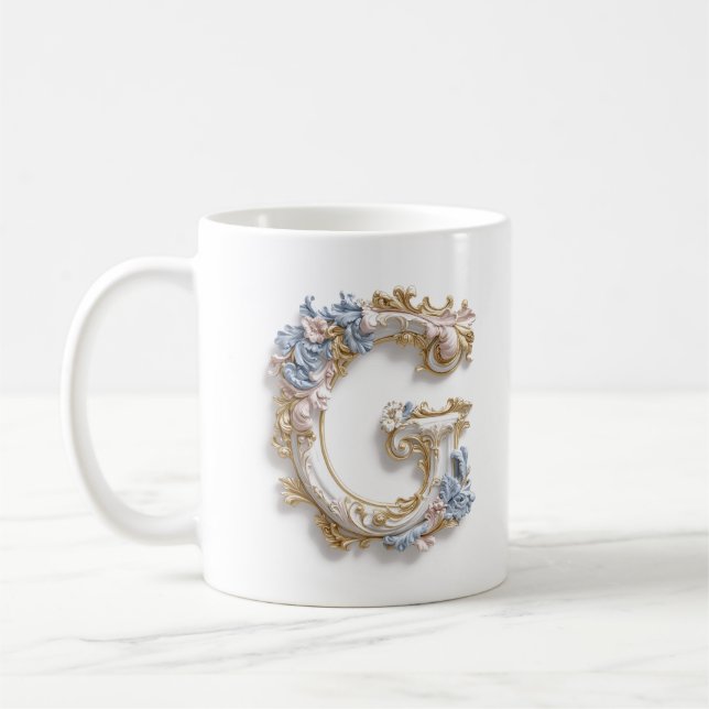 Baroque Letter 'D' Mug for a Coffee Princess (Left)
