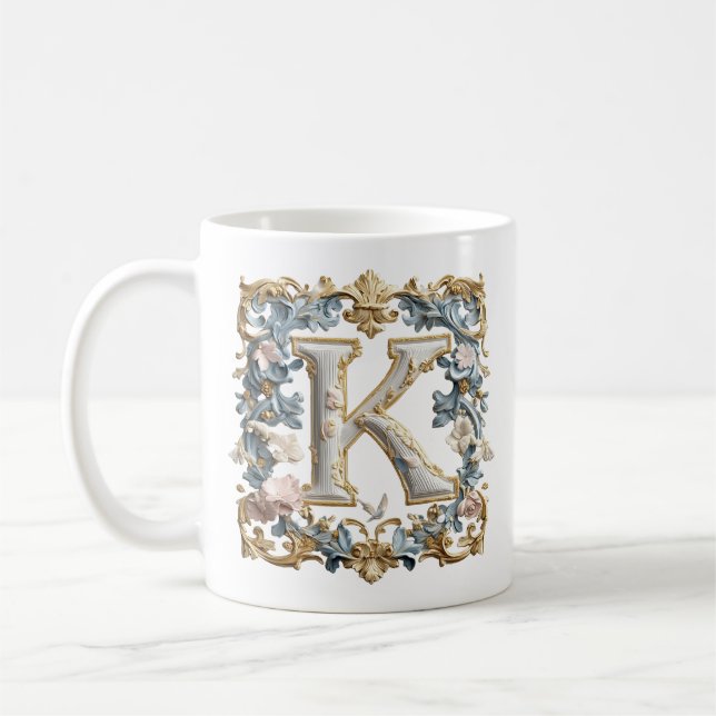 Baroque Letter 'K' Mug for a Coffee Princess (Left)