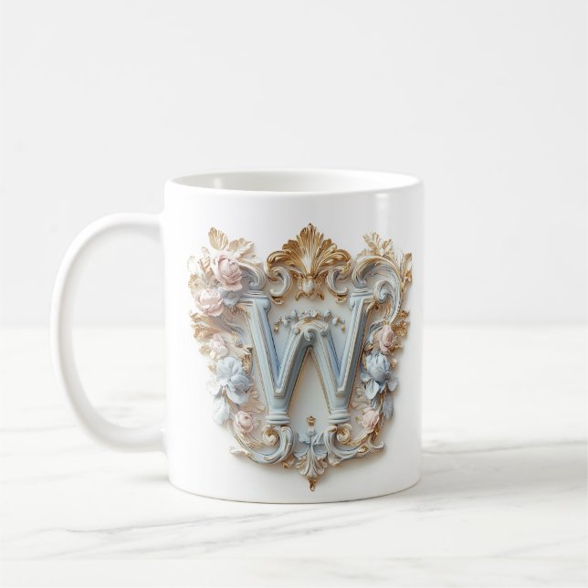 Baroque Letter 'W' Mug for a Coffee Princess (Left)