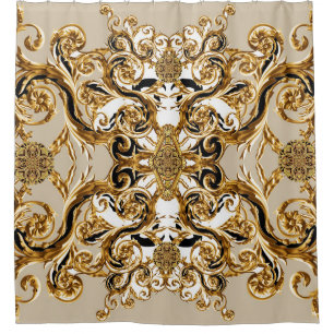 Baroque Meets Leopard: Golden Background Shower Curtain