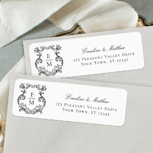 Baroque Monogram Crest Wedding Return Address Label