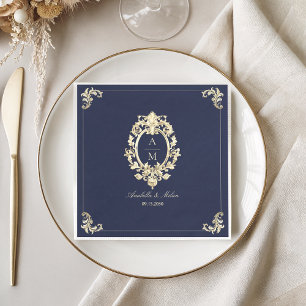 Baroque Navy Blue Wedding Napkin