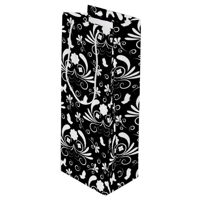 Baroque Noir Damask Botanicals Wine Gift Bag (Front Angled)