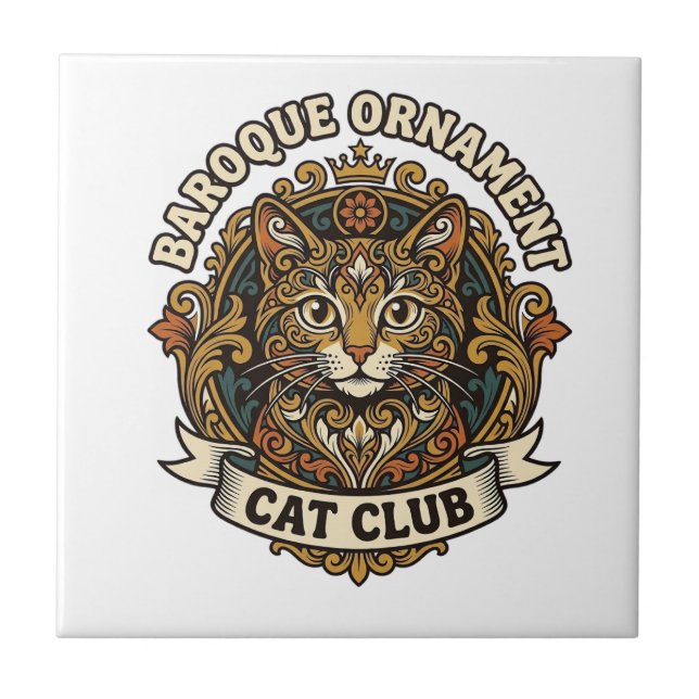 Baroque Ornament Cat Cat Lover Gift - Baroque Orna Ceramic Tile (Front)