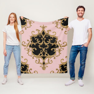 Baroque ornamental golden pattern fleece blanket