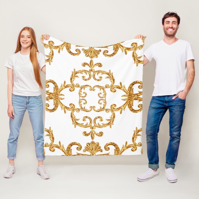 Baroque ornamental golden pattern fleece blanket (In Situ)