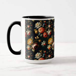 Baroque Ornate Florals On a Black Background Mug