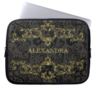 Baroque Ornate Gold Pattern-Optional Monogram Laptop Sleeve