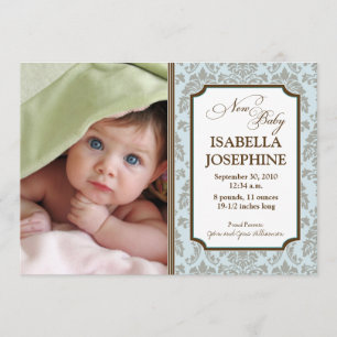 Baroque Pattern Baby Birth Announcement (blue)