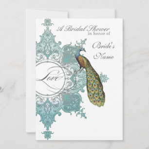 Baroque Peacock Bridal Shower Invite - Aqua Blue