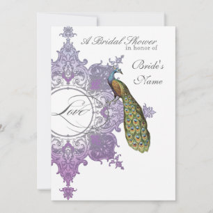 Baroque Peacock Bridal Shower Invite - Purple