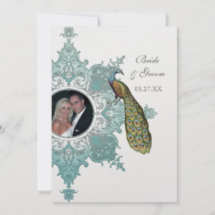 Baroque Peacock Wedding Invitation - Aqua Blue