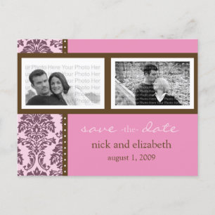 Baroque Pink Chocolate Two-Photo Save the Date Announcement Postcard