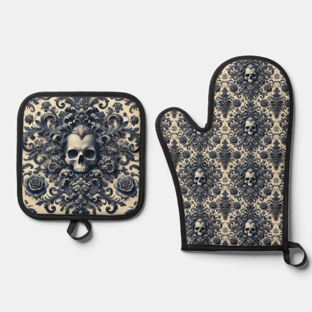 Baroque Punk – Gothic Victorian Oven Mitt & Pot Holder Set (Front)