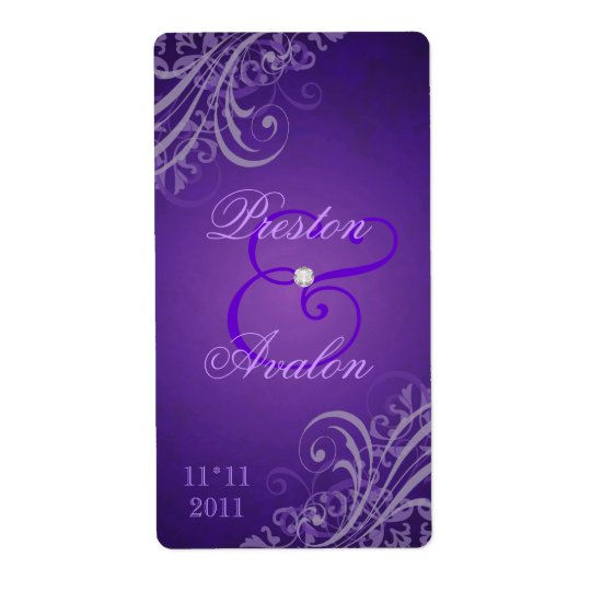 Baroque Purple Scroll Purple Wedding Wine Label Shipping Label