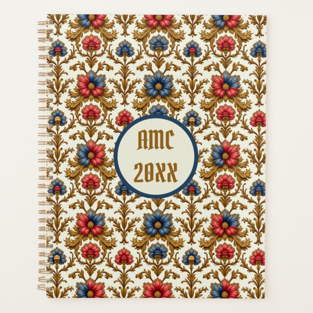 Baroque Red Blue and Gold Flowers Planner (Front)
