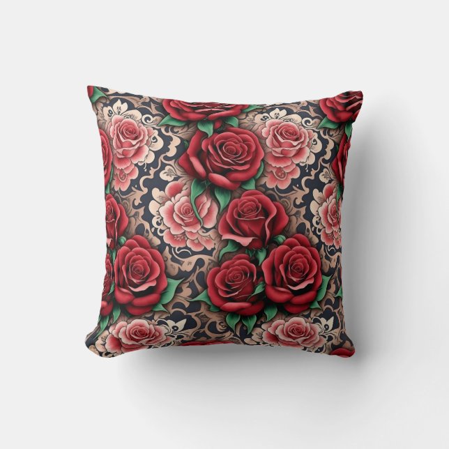 baroque red roses cushion (Front)