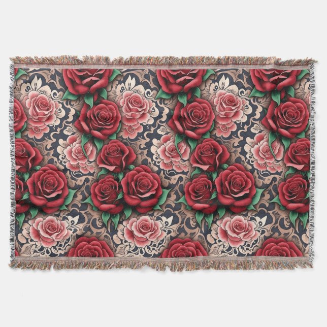 baroque red roses throw blanket (Front)