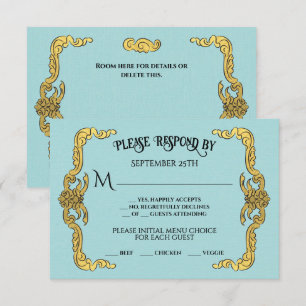 Baroque Regency Faux Gold Blue RSVP response card