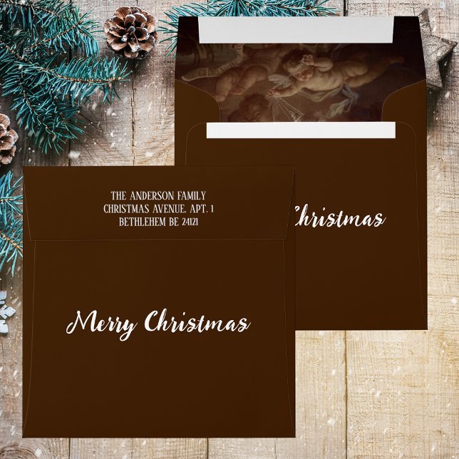 Baroque Religious Christian Angel Merry Christmas Envelope (Baroque Religious Christian Catholic Angel Nativity Merry Christmas Holiday Season Envelope)