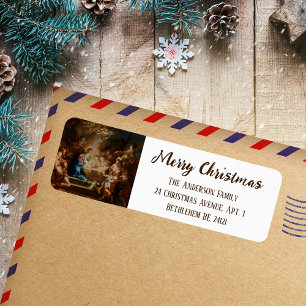 Baroque Religious Elegant Merry Christmas Nativity Return Address Label