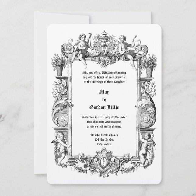 Baroque Rococo Cherubs 17th Century Frame Border Invitation (Front)