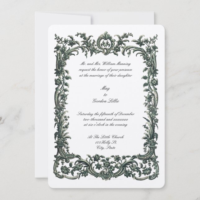 Baroque Rococo Floral Border With Two Hearts Invitation (Front)