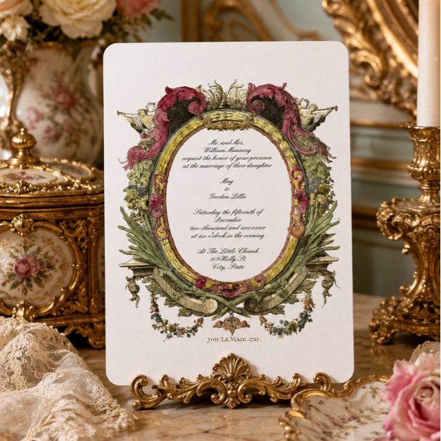 Baroque Rococo Floral Cherubs Oval Invitation (Creator Uploaded)