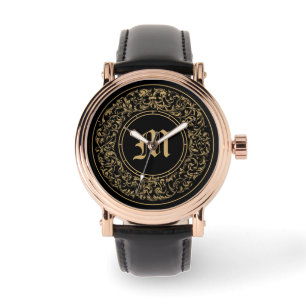 Baroque Rococo Floral Wreath Monogram Print Watch