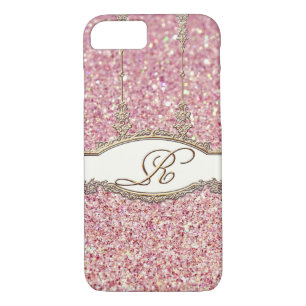 Baroque Rococo Gold Monogram R Bokeh Glitter Pink iPhone 8/7 Case