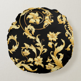Baroque Rococo, Victorian Floral Pattern. Round Cushion