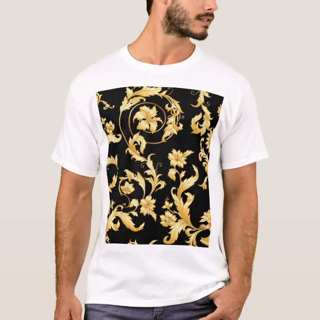 Baroque Rococo, Victorian Floral Pattern. T-Shirt (Front)