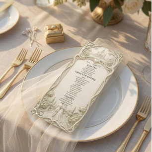 Baroque Romantic Garden Chapel Sepia Illustration Menu