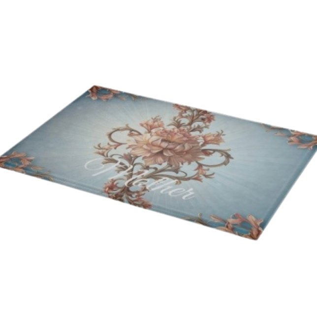 Baroque Rose  Cutting Board (Glass Cutting Board – 5 different sizes. 100% food safe.  tempered glass Non-skid rubber feet. 
)