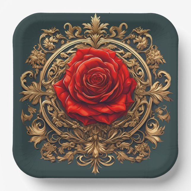 🌸 Baroque Rose Elegant Party Style 🌸 Paper Plate (Front)