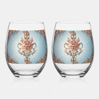 Baroque Rose    Stemless Wine Glass
