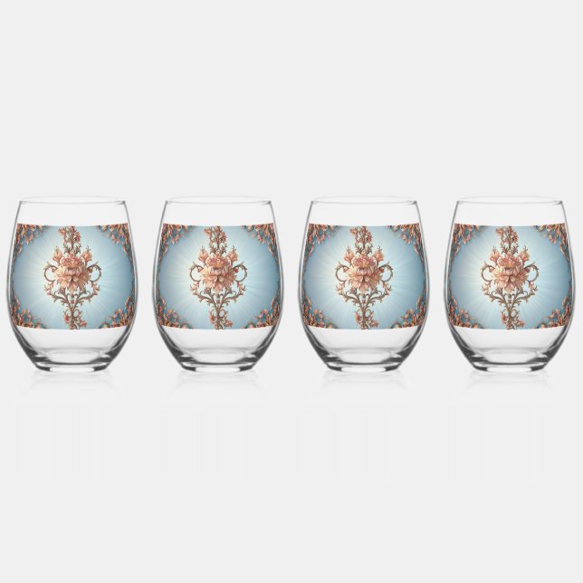 Baroque Rose   Stemless Wine Glass (Front)