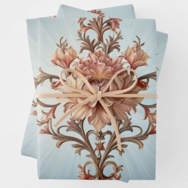 Baroque Rose  Wrapping Paper Flat Sheet Set of 3 (Make Mom’s gift extra special with this beautiful Mother’s Day wrapping paper.)